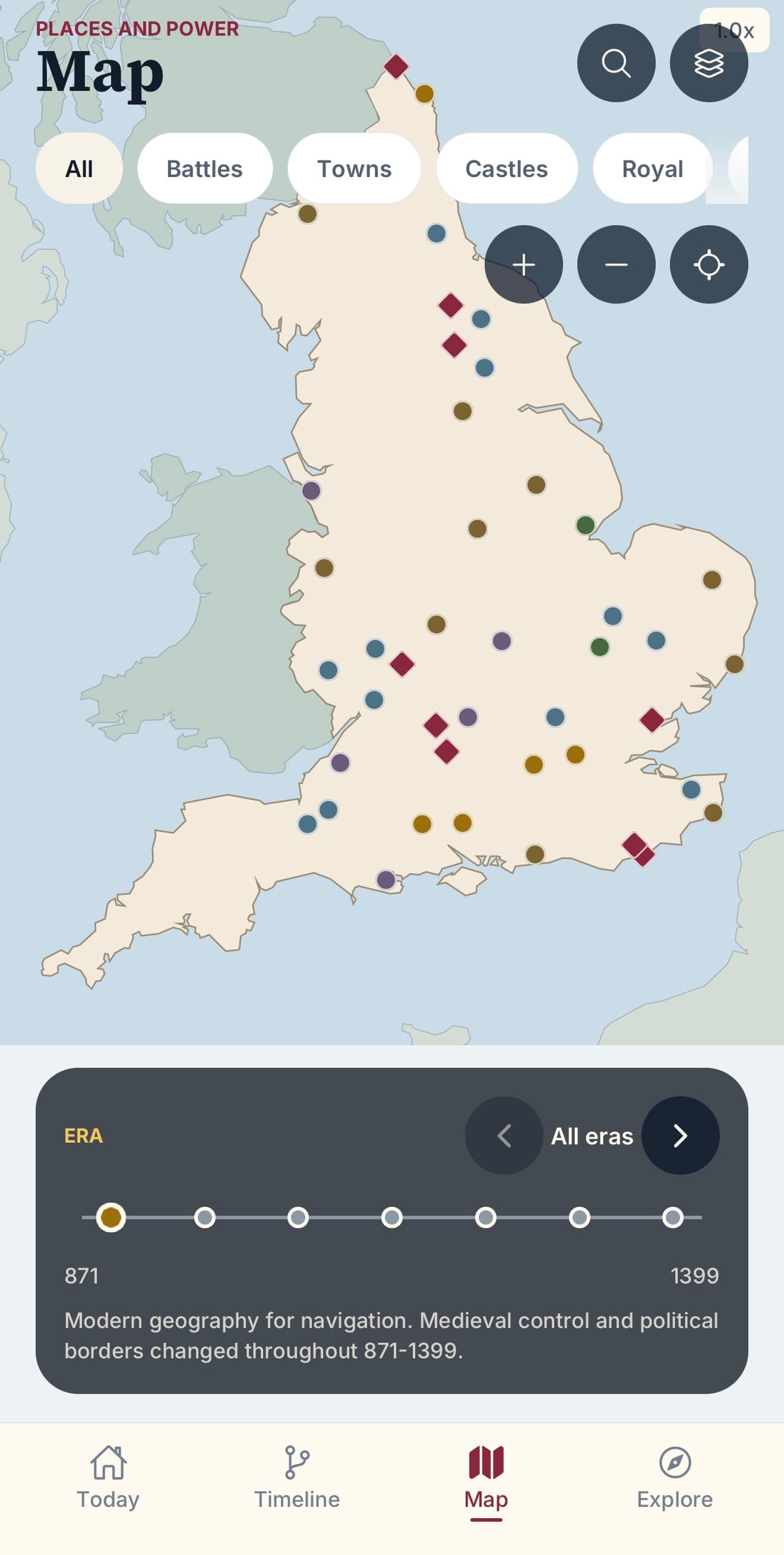 England 871 interactive map covering medieval England
