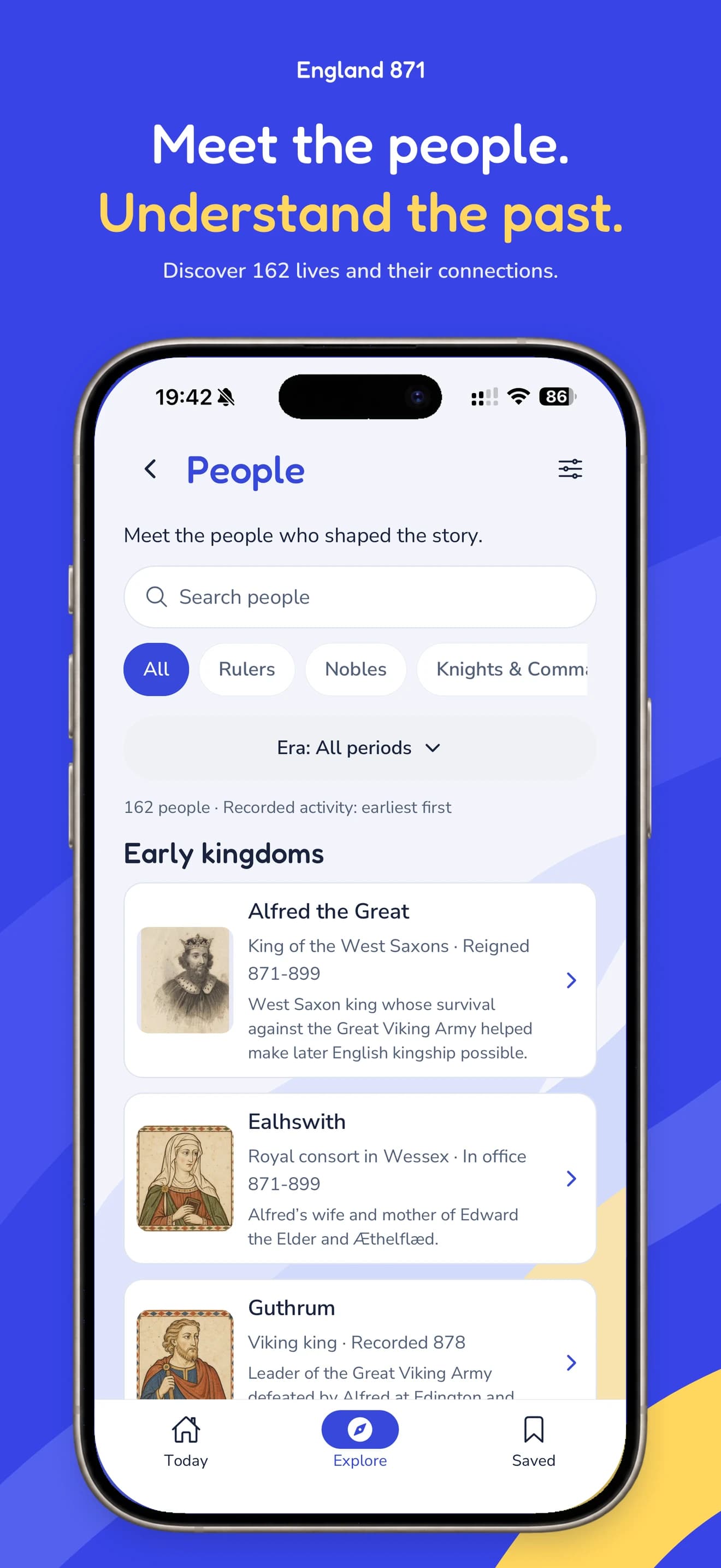 England 871 People directory with 162 historical lives, including Alfred the Great, Ealhswith and Guthrum.